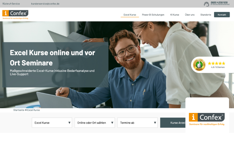Kundenreferenz: Confex, Screenshot, Excel Kurse online und vor Ort